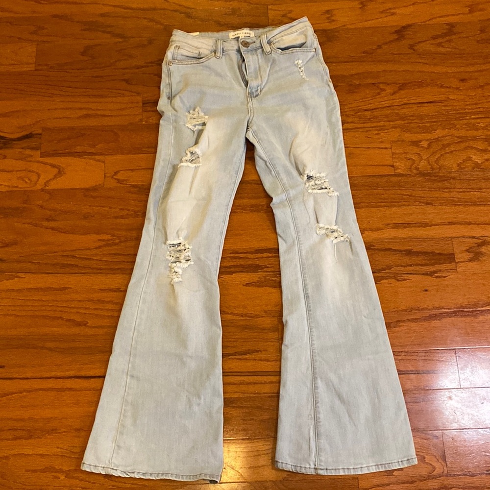 Almost Famous Light Wash Rip Hole Flare Jeans